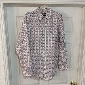 Ariat White Long-Sleeve Shirt with Red Geometric Print